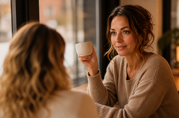 Two women talking in a cafe